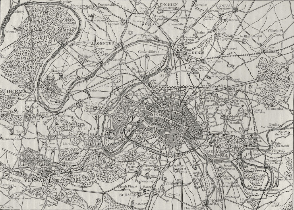 PARIS. Plan of Paris and Surrounding Country 1882 old antique map chart